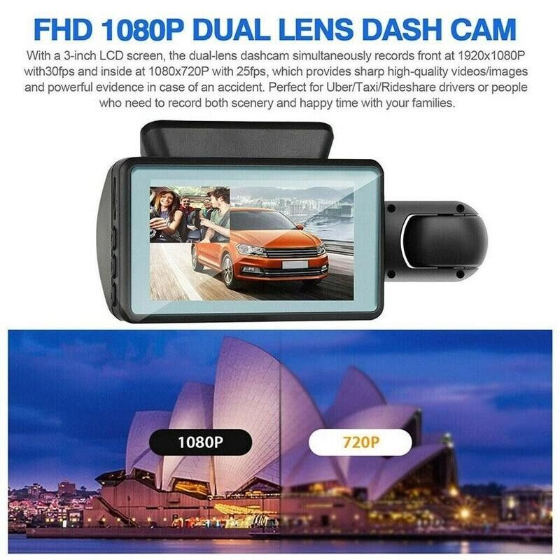 1080P Dual Lens Car DVR Dash Cam Video Recorder G-Sensor Front and Interior Camera