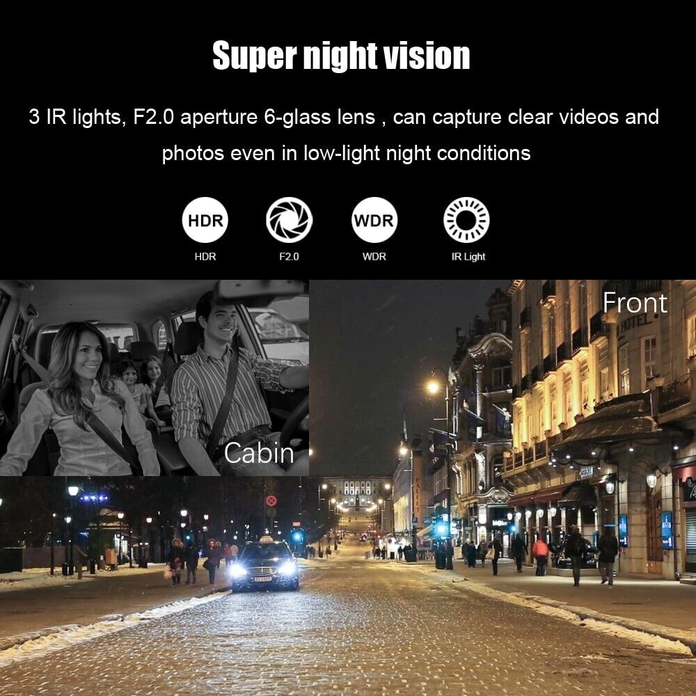 1080P Dual Lens Car DVR Dash Cam Video Recorder G-Sensor Front and Interior Camera