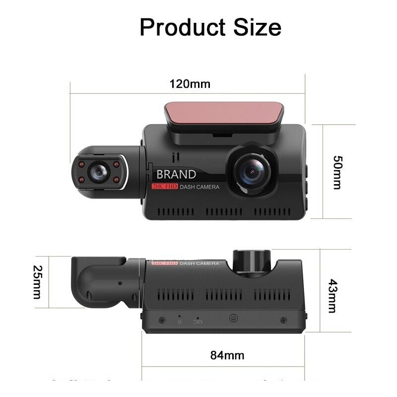 1080P Dual Lens Car DVR Dash Cam Video Recorder G-Sensor Front and Interior Camera