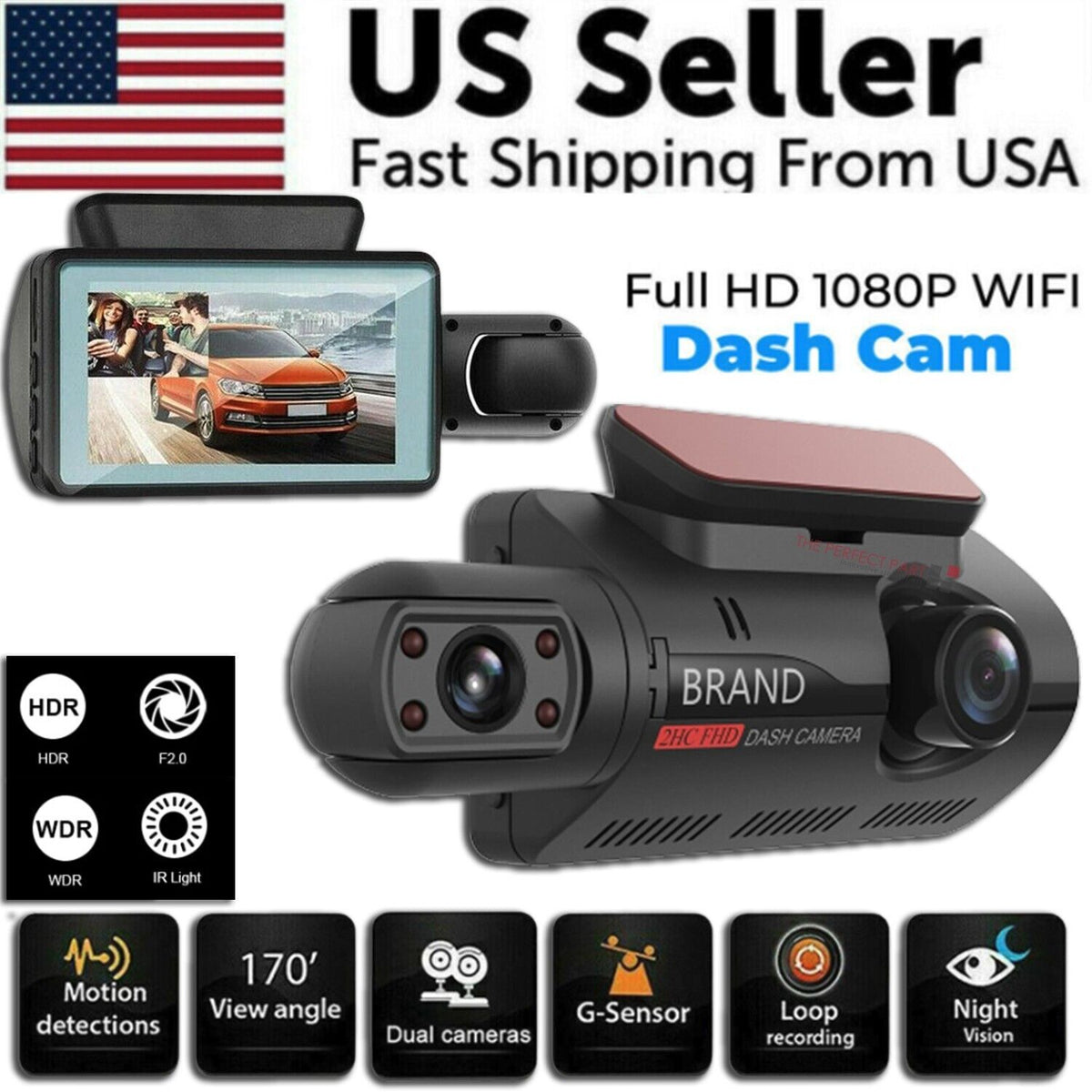 1080P Dual Lens Car DVR Dash Cam Video Recorder G-Sensor Front and Interior Camera
