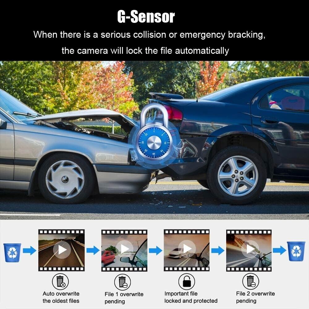 1080P Dual Lens Car DVR Dash Cam Video Recorder G-Sensor Front and Interior Camera